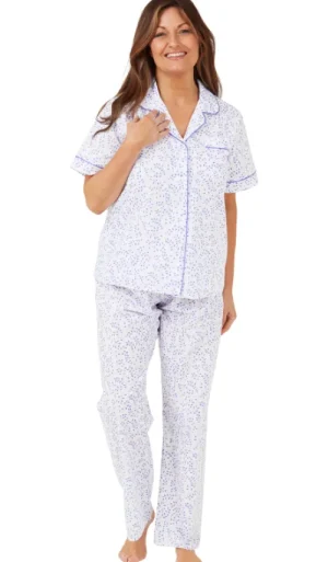 UNTUCKit Pyjamas*Marlon Swirl Leaf Short Sleeve Polycotton Pyjama Blue