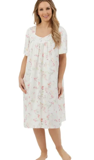 UNTUCKit Nightdresses*Marlon Watercolour Matt Satin Chemise Short Sleeve Nightdress Floral