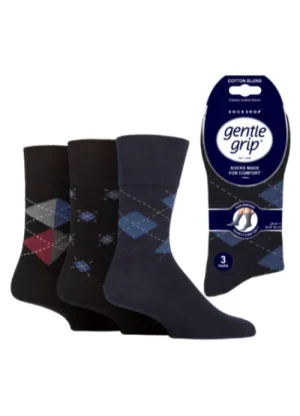UNTUCKit Socks|Socks & Extras*Mens 3 Pack Gentle Grip Argyle Bold Socks Black