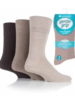 UNTUCKit Socks|Socks & Extras*Mens 3 Pack Gentle Grip Diabetic Socks Brown Shades Multi
