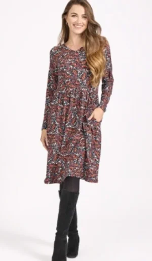 UNTUCKit Dresses*Mudflower Butterfly Print Soft Touch Dress Brown