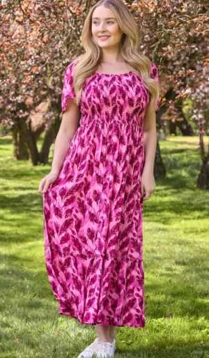 UNTUCKit Dresses*Mudflower Feather Print Dress Pink