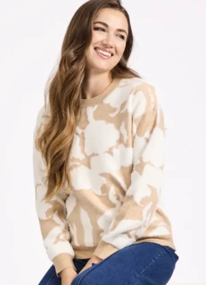 UNTUCKit Tops & Cardigans*Mudflower Floral Silhouette Fluffy Jumper Beige