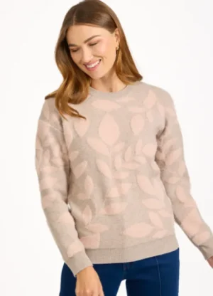 UNTUCKit Tops & Cardigans*Mudflower Fluffy Leaf Print Jumper Pink