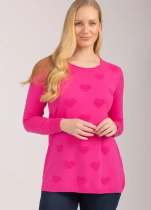 UNTUCKit Tops & Cardigans*Mudflower Textured Heart Jumper Hot Pink