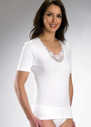 UNTUCKit Vests*Slenderella Cotton Short Sleeve Motif Vest White