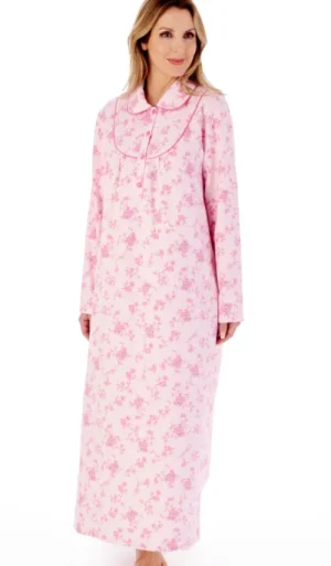 UNTUCKit Nightdresses*Slenderella Ditsy Floral Brushed Cotton Collared Nightdress Pink