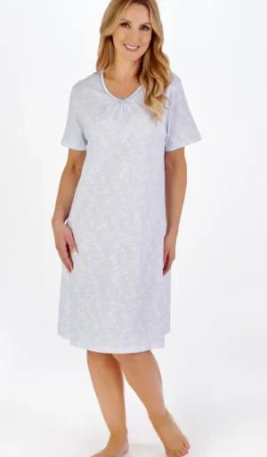 UNTUCKit Nightdresses*Slenderella Floral Short Sleeve V-Neck Nightdress Blue