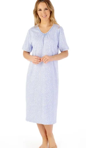 UNTUCKit Nightdresses*Slenderella Floral  V-Neck Short Sleeve Nightdress Blue