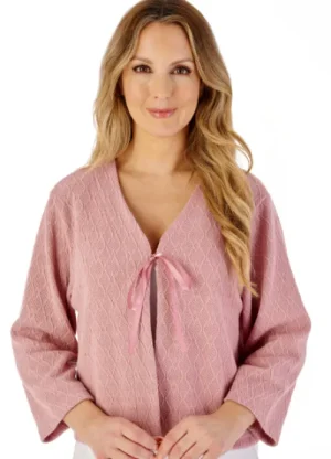 UNTUCKit Bed Jackets*Slenderella Jacquard Knit Ribbon Tie Bed Jacket Pink