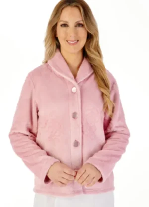 UNTUCKit Bed Jackets*Slenderella Soft Foral Jacquard Fleece Button Up Bedjacket