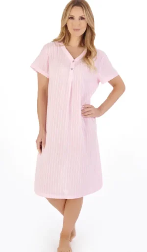 UNTUCKit Nightdresses*Slenderella Stripe Short Sleeve Nightdress Pink