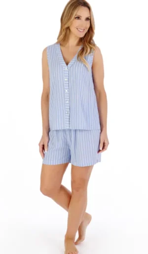 UNTUCKit Pyjamas*Slenderella Stripe Sleeveless Pyjama Short Set Blue