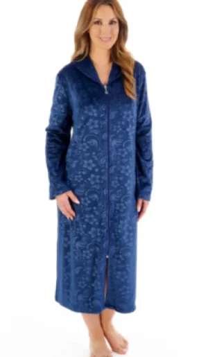 UNTUCKit Housecoats*Slenderella Super Soft Embossed Floral Print Zip Front Housecoat