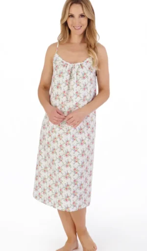 UNTUCKit Nightdresses*Slenderella Woven Cotton Pretty Flowers Strappy Nightdress White