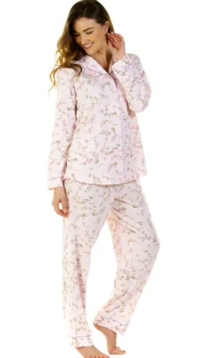 UNTUCKit Pyjamas*Sue Marks Flower Spray Cotton Long Sleeve Pyjamas Pink