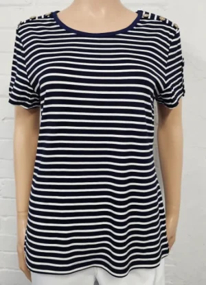 UNTUCKit Tops & Cardigans*Text Stripe Button T-Shirt Navy