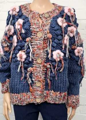 UNTUCKit Tops & Cardigans*Wild Flower Heavy Knit  Floral Cardigan Blue